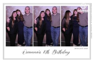 Birthday photo booth setup with fairy lights and balloons at Orianna’s Sweet 16