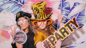 Wedding guests with fun Odyssey Events booth props