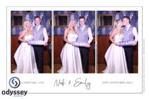 Bride and groom with the Selfie Mirror at their Salomons Estate wedding