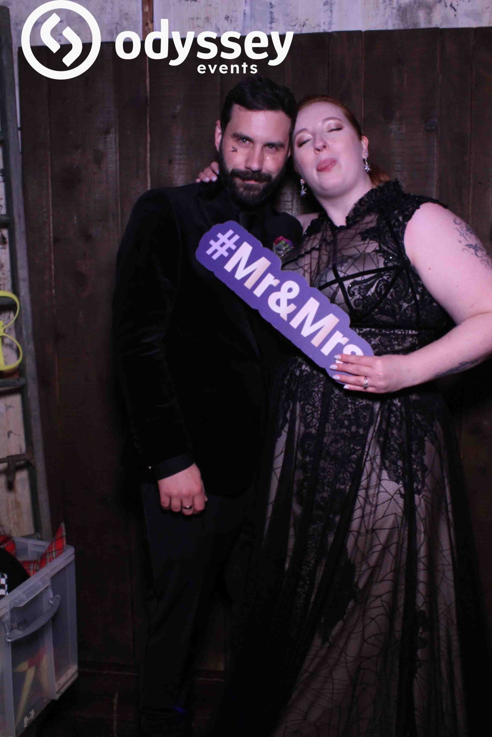Guest enjoying the Odyssey Selfie Mirror at Matt & Eve's wedding