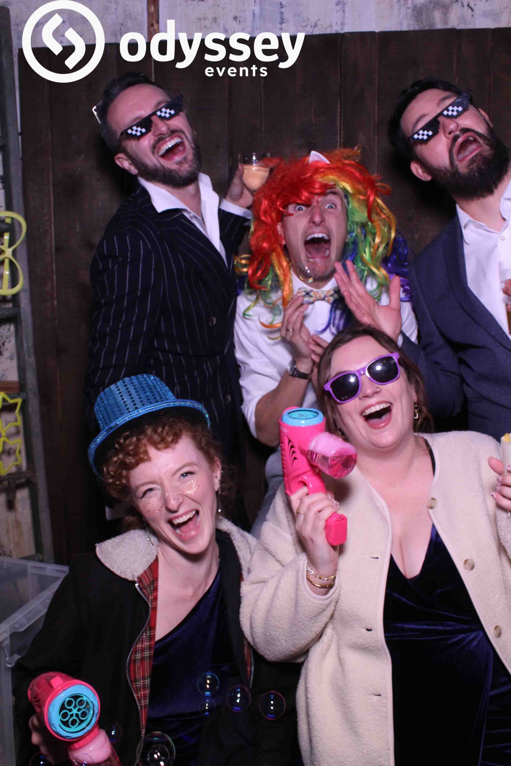 Group photo with wedding photobooth